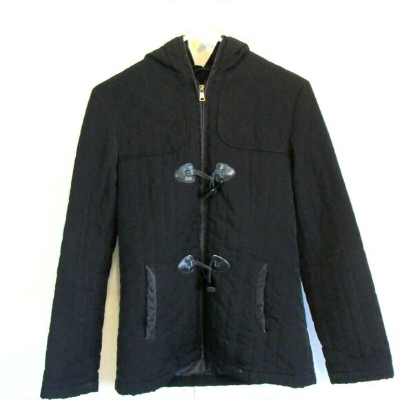 Womens Winter Coat 80's Stlye Hooded Toggle Buttons Black Esprit Black Lined - Picture 1 of 9